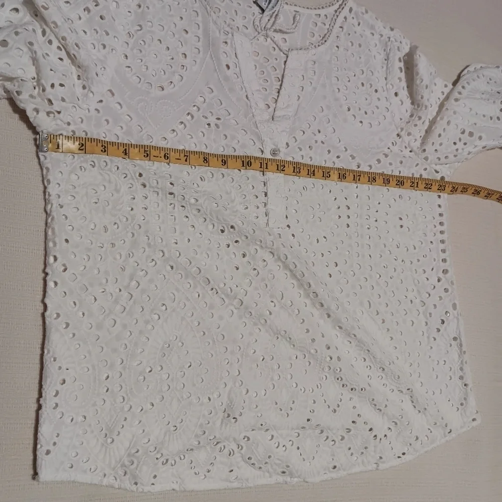 Chicos Eyelet Tunic Top White Tassled Cotton Cottagecore Boho Coastal SZ 16/18 - Picture 5 of 10